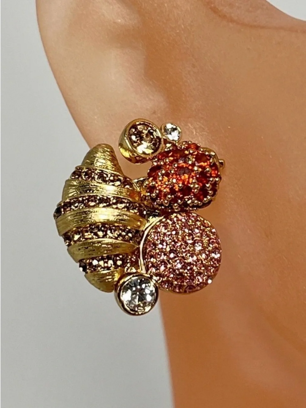 kate spade Gold-Tone Pink & Red Crystal Statement Cluster Earrings NWT